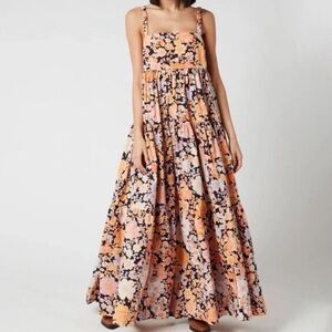 Free People Park Slope Maxi Floral Dress Dark Color Combo